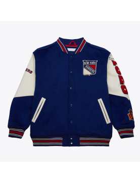 NY Rangers Team History Blue Vintage Logo Varsity Jacket