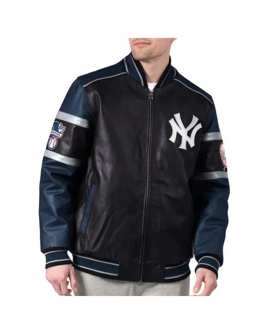 NY Yankees Black and Navy Varsity Leather Jacket