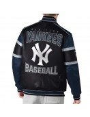 NY Yankees Black and Navy Varsity Leather Jacket