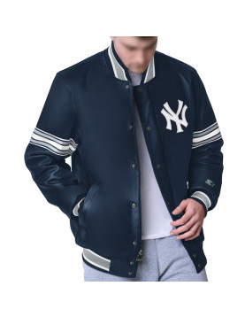 NY Yankees Navy Varsity Leather Jacket