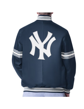 NY Yankees Navy Varsity Leather Jacket