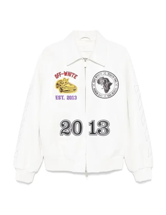 Off-White Rhino Real Leather White Varsity Jacket