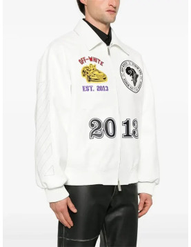 Off-White Rhino Real Leather White Varsity Jacket