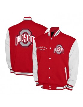 Ohio State Buckeyes Fleece Scarlet and White Varsity Jacket