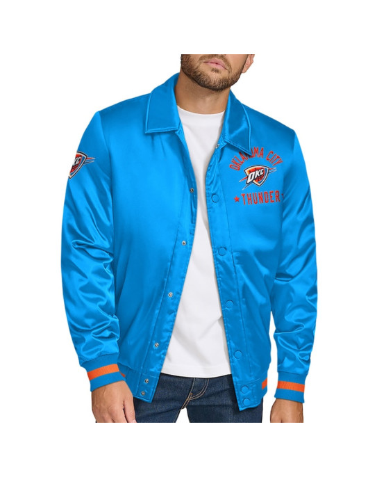 Oklahoma City Thunder Stitch Applique Blue Satin Jacket