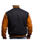 Old Gold Genuine Leather & Black Wool Varsity Letterman Jacket