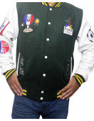 Paris 2024 France Olympics Green Wool White Leather Varsity Jacket