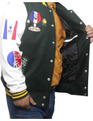Paris 2024 France Olympics Green Wool White Leather Varsity Jacket