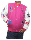 Paris 2024 France Olympics Pink Wool White Leather Varsity jacket