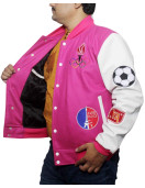 Paris 2024 France Olympics Pink Wool White Leather Varsity jacket