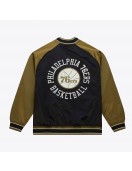 Philadelphia 76ers Black/Olive Satin Double Clutch Jacket Philadelphia 76ers Black/Olive Satin Double Clutch Jacket