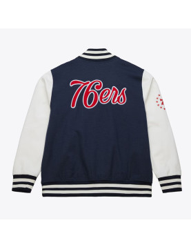 Philadelphia 76ers Navy and White Fleece Varsity Jacket