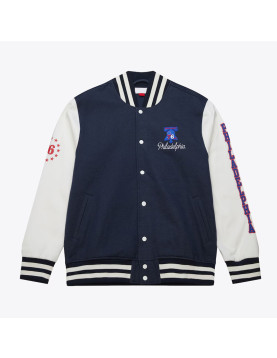 Philadelphia 76ers Navy and White Fleece Varsity Jacket