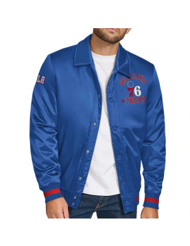 Philadelphia 76ers Stitch Applique Royal Satin Jacket