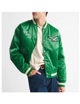 Philadelphia Eagles Green Varsity Bomber Satin Jacket