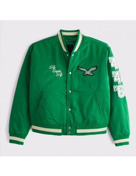 Philadelphia Eagles Green Varsity Bomber Satin Jacket