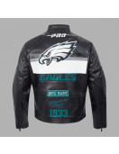 Philadelphia Eagles Men's Black Leather Moto Racing Jacket