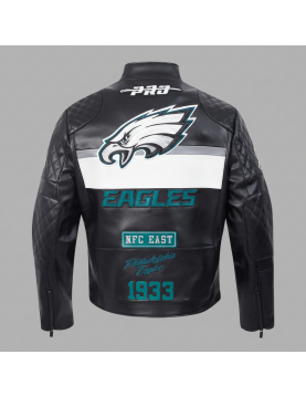 Philadelphia Eagles Men's Black Leather Moto Racing Jacket