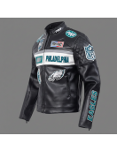 Philadelphia Eagles Men's Black Leather Moto Racing Jacket