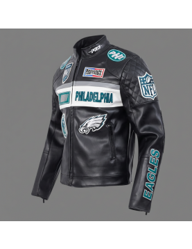 Philadelphia Eagles Men's Black Leather Moto Racing Jacket