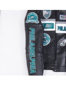 Philadelphia Eagles Men's Black Leather Moto Racing Jacket