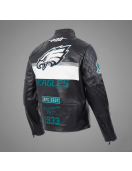 Philadelphia Eagles Men's Black Leather Moto Racing Jacket