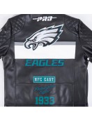 Philadelphia Eagles Men's Black Leather Moto Racing Jacket