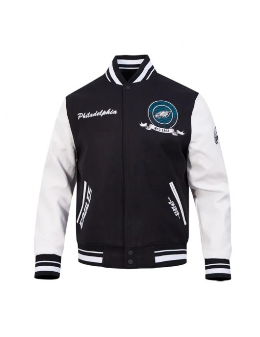 Philadelphia Eagles Team Badge Classic Rib Varsity Jacket Philadelphia Eagles Team Badge Classic Rib Varsity Jacket