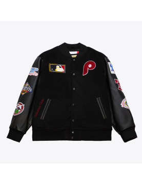 Philadelphia Phillies Black Out Vintage Logo Varsity Jacket