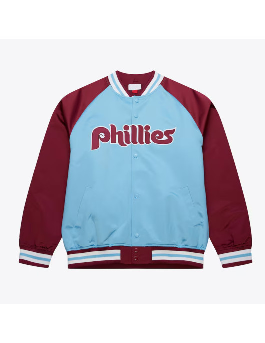 Philadelphia Phillies Vintage Logo Double Clutch Blue Satin Jacket