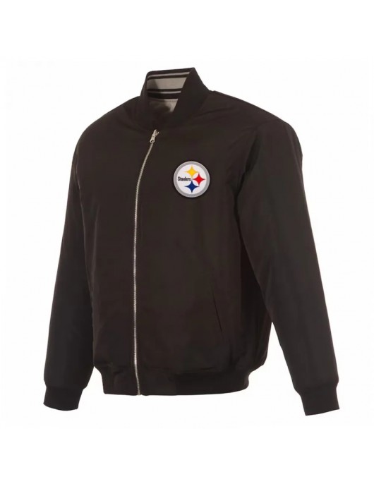 Pittsburgh Steelers Black/Gray Full-Zip Reversible Flight Jacket