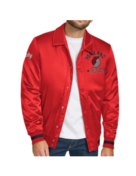 Portland Trail Blazers Stitch Applique Red Satin Jacket