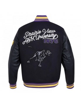 Prairie View A&amp;M Black Varsity Wool/Leather Jacket