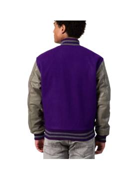 Purple Body &amp; Grey Leather Sleeves Letterman