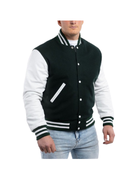 Dartmouth Green Wool Body &amp; Bright White Sleeves Letterman Jacket