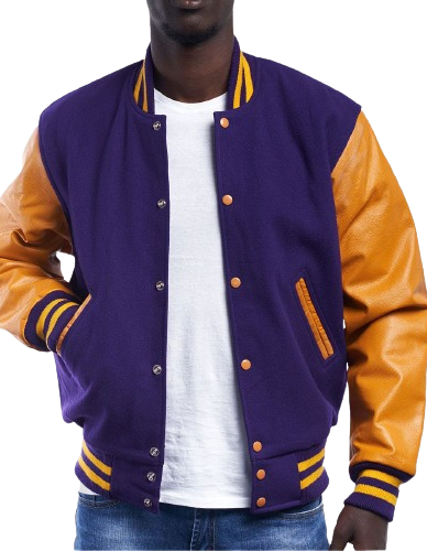 Purple Wool Body & Bright Gold Leather Sleeves Letterman Jacket Purple Wool Body & Bright Gold Leather Sleeves Letterman Jacket