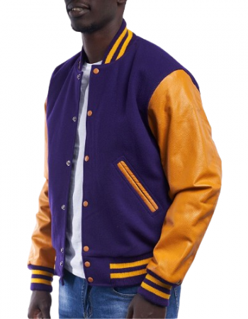 Purple Wool Body & Bright Gold Leather Sleeves Letterman Jacket Purple Wool Body & Bright Gold Leather Sleeves Letterman Jacket