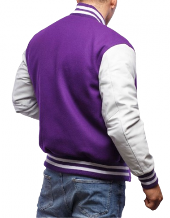 Purple Wool Body & Bright White Leather Sleeves Letterman Jacket Purple Wool Body & Bright White Leather Sleeves Letterman Jacket