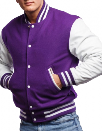 Purple Wool Body & Bright White Leather Sleeves Letterman Jacket