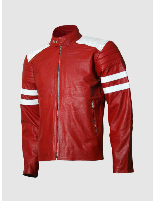 Red & White Real Leather Jacket