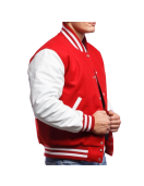 Red Wool and White Leather Varsity Letterman Jacket