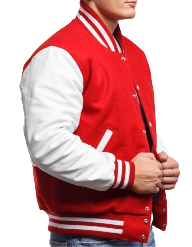 Red Wool and White Leather Varsity Letterman Jacket
