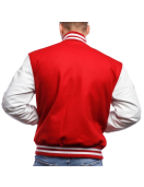 Red Wool and White Leather Varsity Letterman Jacket