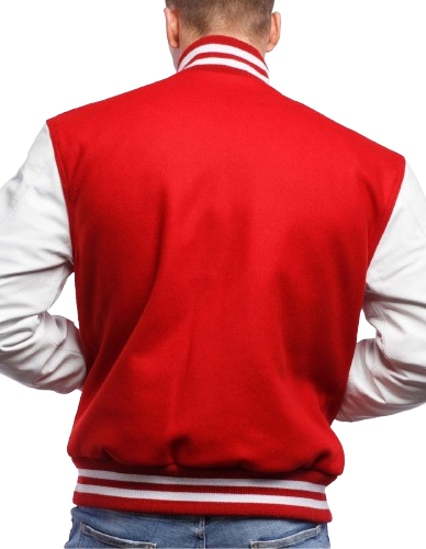 Red Wool and White Leather Varsity Letterman Jacket