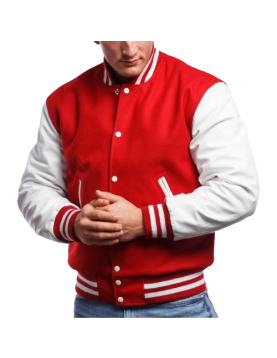 Red Wool and White Leather Varsity Letterman Jacket