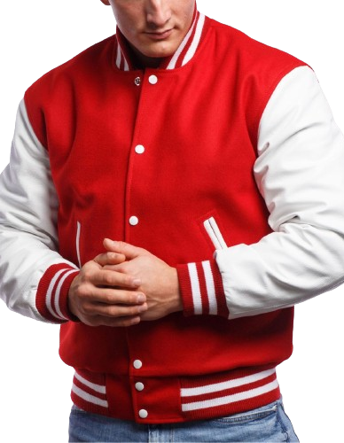 Red Wool and White Leather Varsity Letterman Jacket