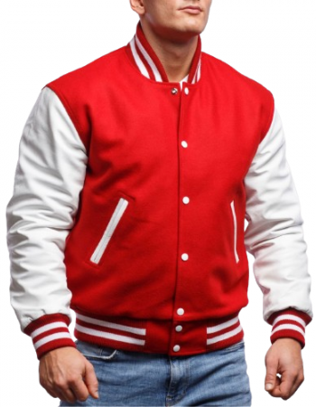 Red Wool and White Leather Varsity Letterman Jacket