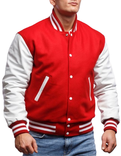 Red Wool and White Leather Varsity Letterman Jacket