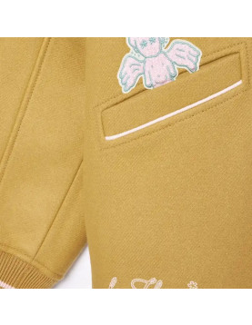 Retro Lefleur Yellow Varsity Jacket with Snap Closure