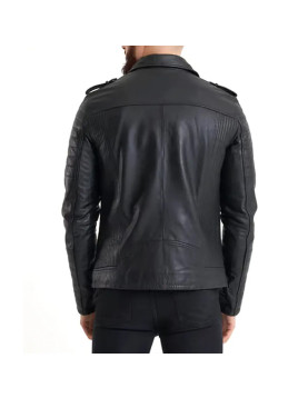 Ribbed Sleeve Real Leather Jacket